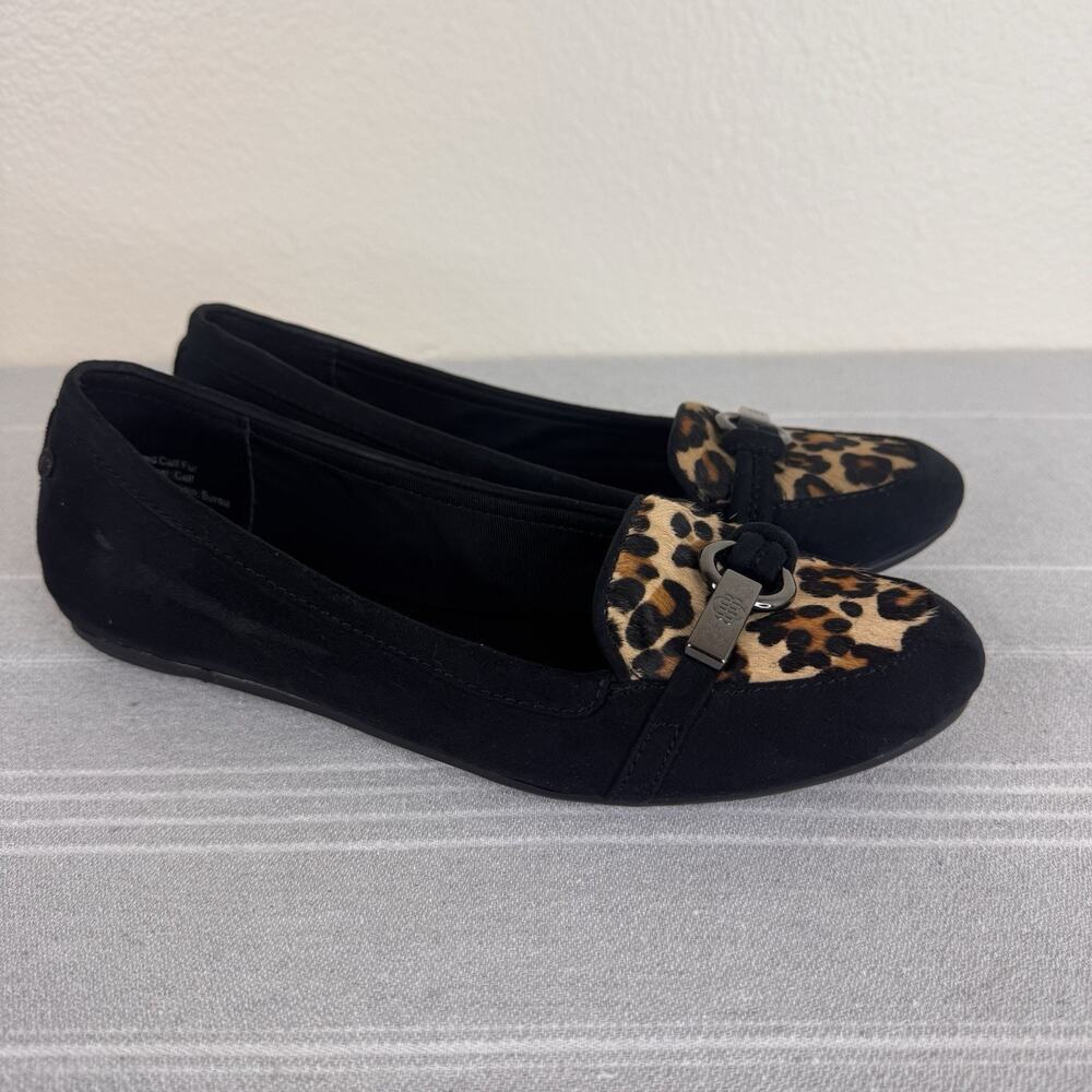 Dana Buchman Carly Animal Leopard Print Calf Hair Loafers Workwear Black Brown 8 - Picture 2 of 15